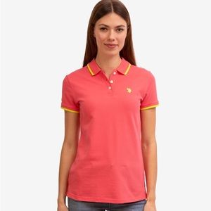 US Polo Assn. Polo Shirt Women Coral  Collared Short Cap Sleeves Cotton